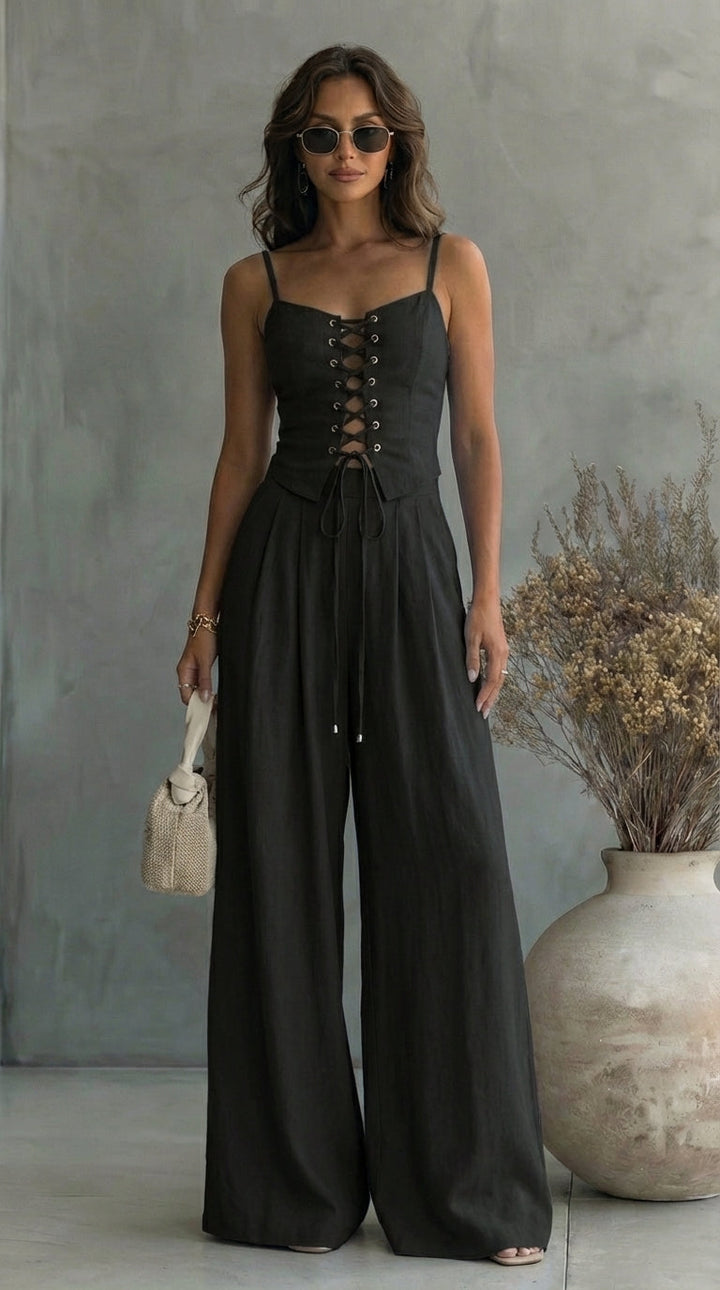 Elise Lace-Up Wide-Leg Set