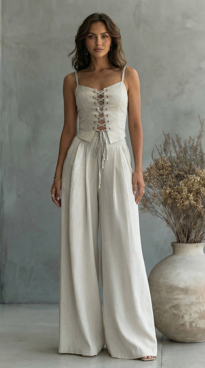 Elise Lace-Up Wide-Leg Set