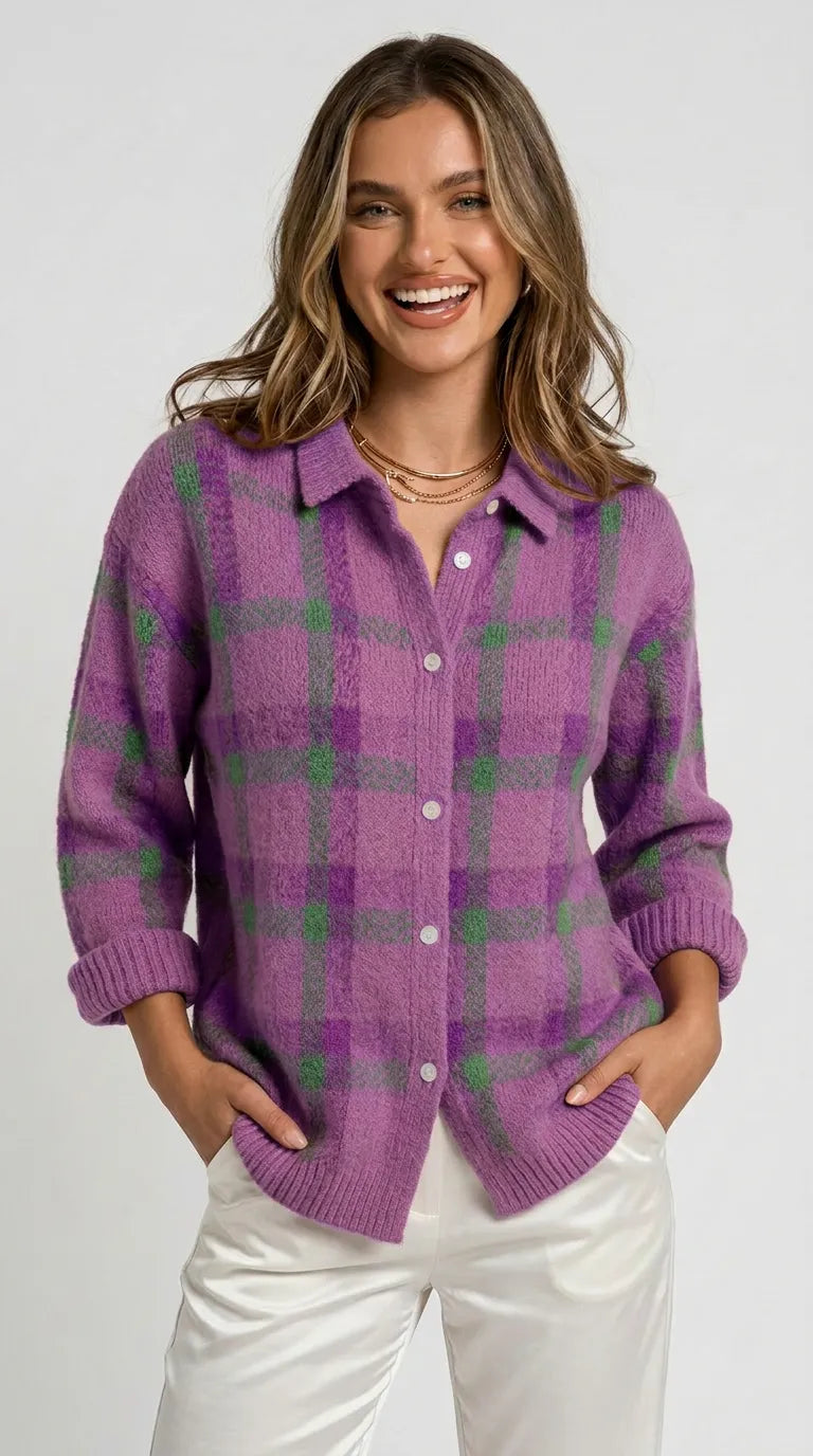 Rebecca Plaid Button Cardigan