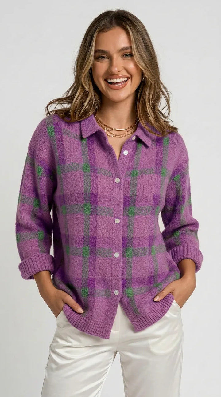 Rebecca Plaid Button Cardigan